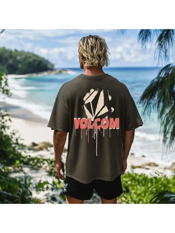 Vintage Unisex Beach Vacation Surf Logo Print Oversized Short Sleeve T-shirt - Wearmw.chimpone.com 