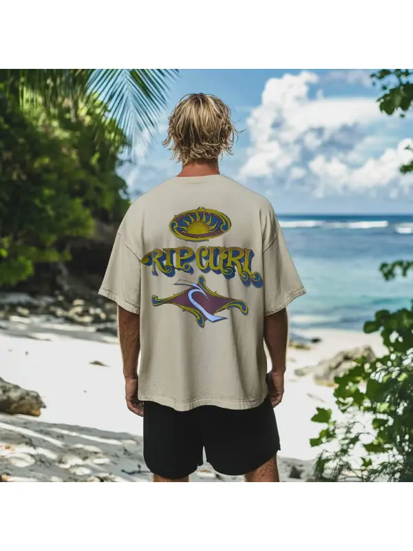 Vintage Unisex Beach Vacation Surf Logo Print Oversized Short Sleeve T-shirt - Wearmw.chimpone.com 
