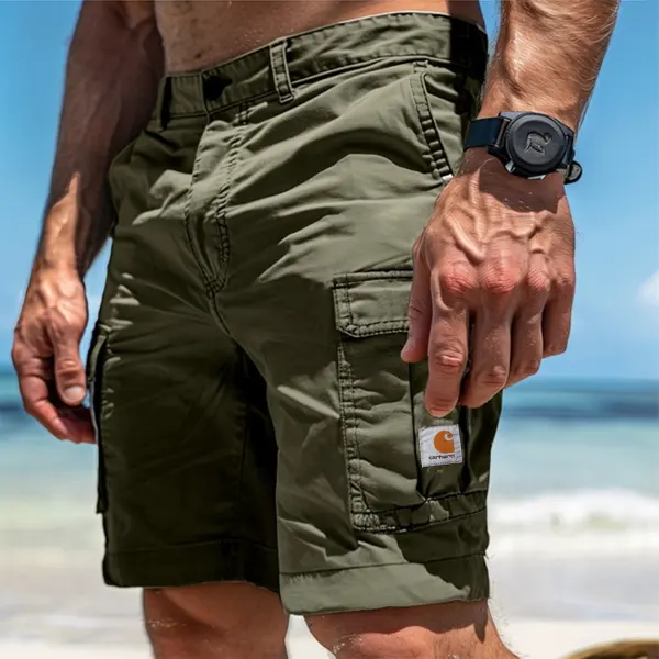 Men's Vintage Surf Multi-Pocket Elastic Drawstring Cargo Shorts - Spiretime.com 