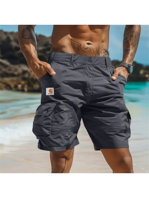 Men's Vintage Surf Multi-Pocket Elastic Drawstring Cargo Shorts - Wearmw.chimpone.com 