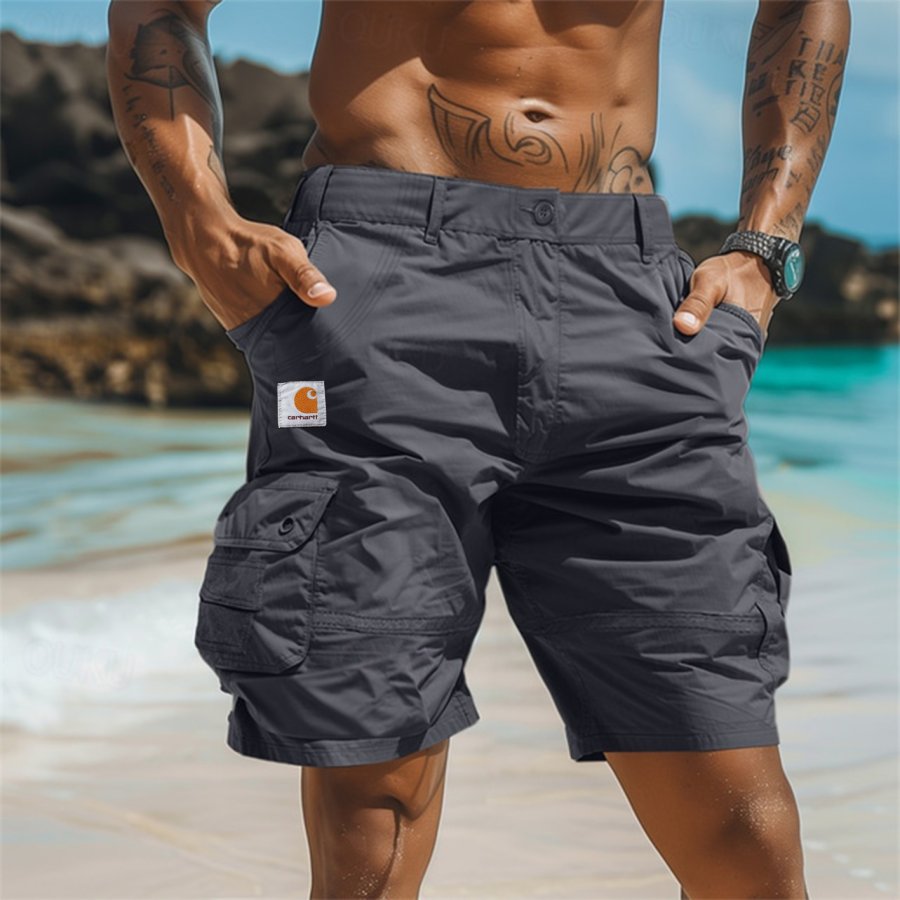 

Men's Vintage Surf Multi-Pocket Elastic Drawstring Cargo Shorts