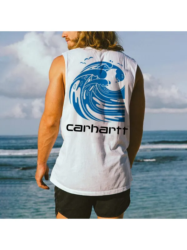 Outdoor Wave Letter Casual Loose Vest - Ootdmw.com 