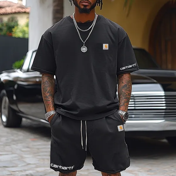 Outdoor Leisure Letter Print Short-sleeved Shorts Two-piece Set - Zivinfo.com 