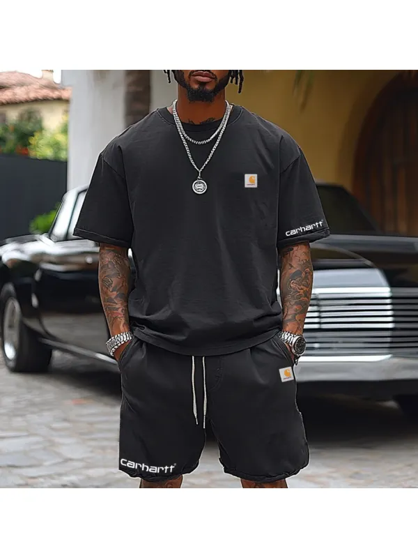 Outdoor Leisure Letter Print Short-sleeved Shorts Two-piece Set - Wearmw.chimpone.com 