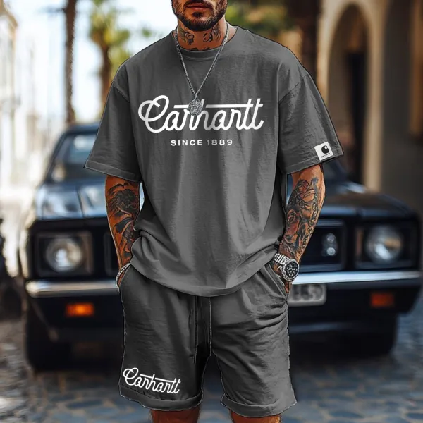 Men's Outdoor Leisure Letter Print Short-sleeved Shorts Two-piece Suit - Zivinfo.com 