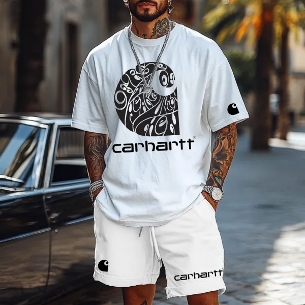Fashion Street Print Short-sleeved Shorts Two-piece Set - Ootdcowboys.com 