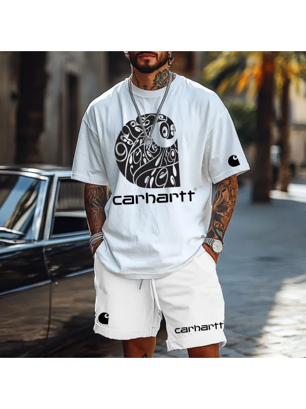 Fashion Street Print Short-sleeved Shorts Two-piece Set - Ootdmw.com 