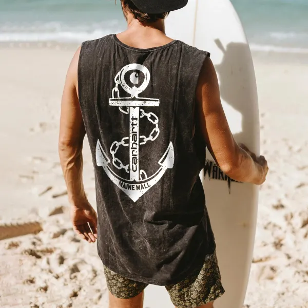 Holiday Retro Anchor Design Loose Vest - Zivinfo.com 