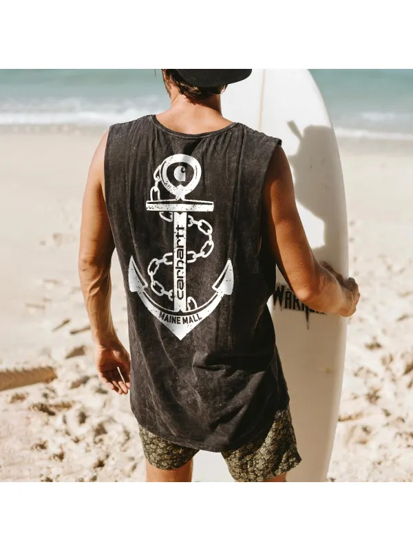 Holiday Retro Anchor Design Loose Vest - Shopyiyistories.com 