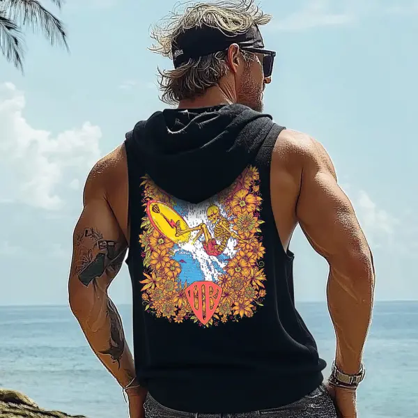 Men's Surf-Inspired Graphic Hooded Tank Top - Ootdyouth.com 