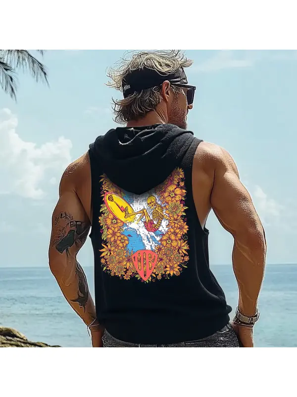 Men's Surf-Inspired Graphic Hooded Tank Top - Frontiercool.com 