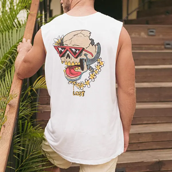 Men's Casual Hawaiian Skull Tank Top - Yesunshine.com 