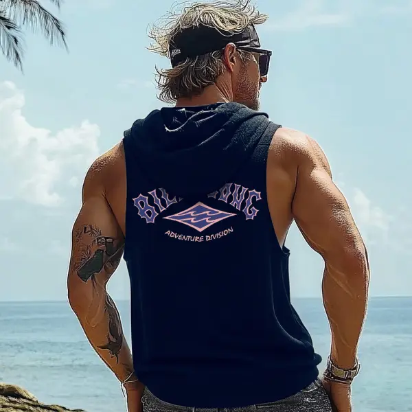 Mens Casual Surf Logo Print Hooded Tank Top - Ootdyouth.com 