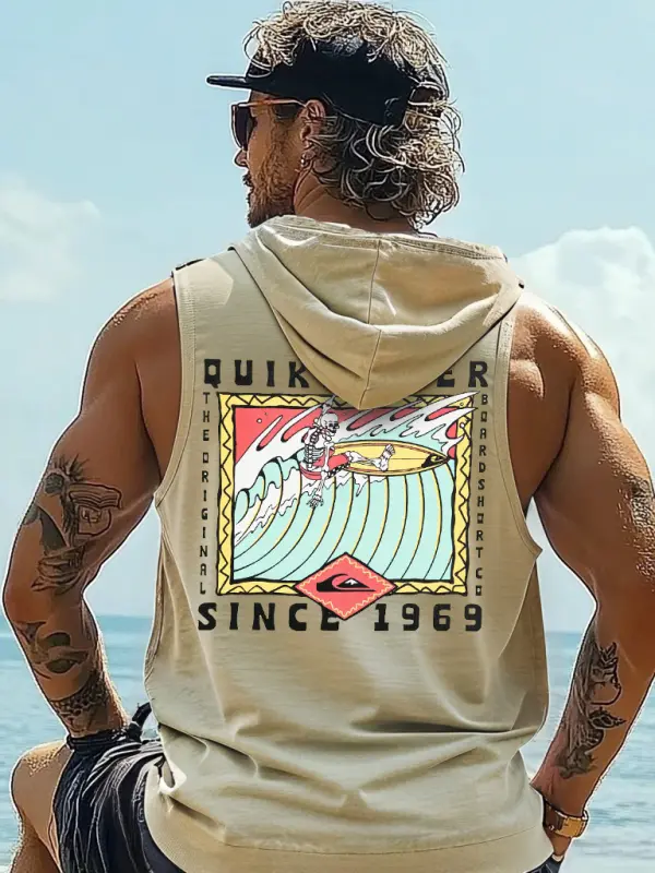 Men's Surf-Inspired Graphic Hooded Tank Top - Menbarn.com 