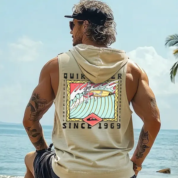 Men's Surf-Inspired Graphic Hooded Tank Top - Ootdyouth.com 