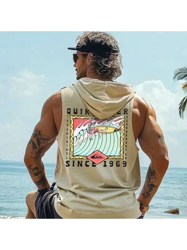 Men's Surf-Inspired Graphic Hooded Tank Top - Frontiercool.com 