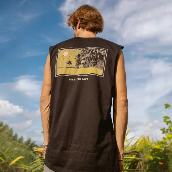 Men's Casual Live The Life Graphic Tank Top - Yesunshine.com 