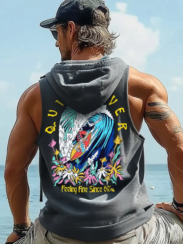 Men's Surf-Inspired Graphic Hooded Tank Top - Menbarn.com 