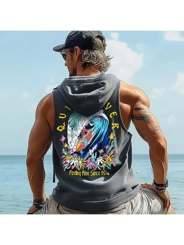 Men's Surf-Inspired Graphic Hooded Tank Top - Frontiercool.com 