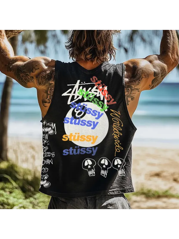 Men's Vintage Crew Neck Sleeveless Tank Top - Frontiercool.com 