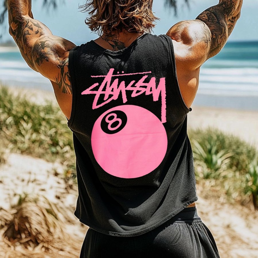 

Men's Vintage Surfing Oversized Print Tank Top