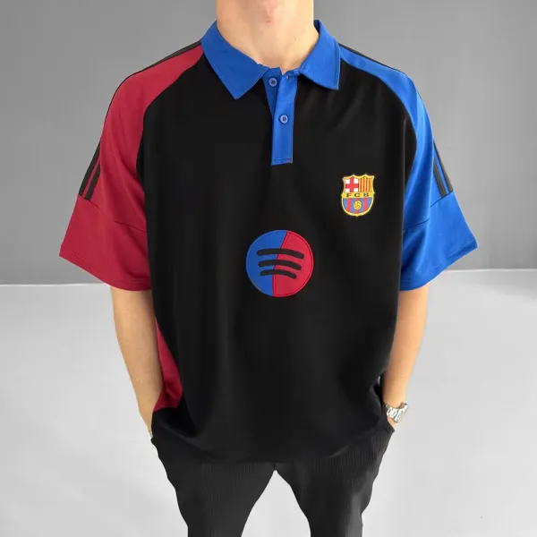 Football Print Loose Casual Comfortable Unisex Polo Collar Short Sleeve T-shirt Football Club T-shirt - Yesunshine.com 