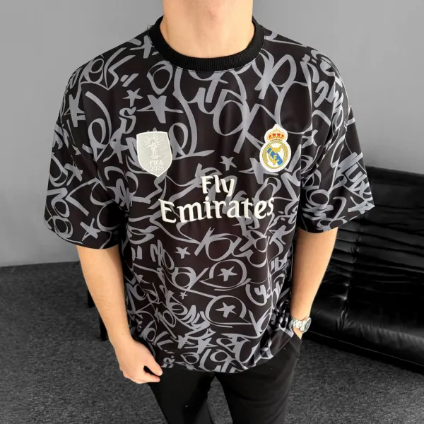 Football Print Loose Casual Comfortable Unisex Round Neck Short Sleeve T-shirt Football Club T-shirt - Yesunshine.com 