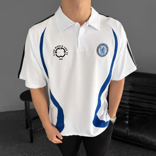 Football Print Polo Collar Loose Casual Comfortable Unisex Short-sleeved T-shirt Football Club T-shirt - Yesunshine.com 