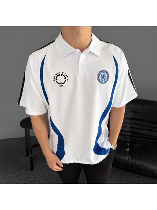 Football Print Polo Collar Loose Casual Comfortable Unisex Short-sleeved T-shirt Football Club T-shirt - Wearmw.chimpone.com 