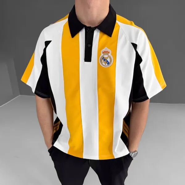 Football Print Loose Casual Comfortable Unisex Polo Collar Short Sleeve T-shirt Football Club T-shirt - Ootdyouth.com 