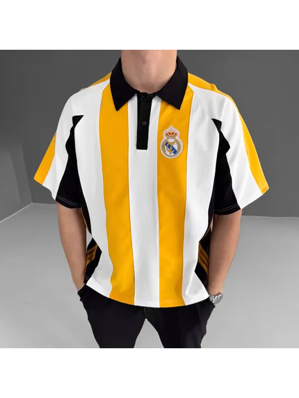 Football Print Loose Casual Comfortable Unisex Polo Collar Short Sleeve T-shirt Football Club T-shirt - Wearmw.chimpone.com 