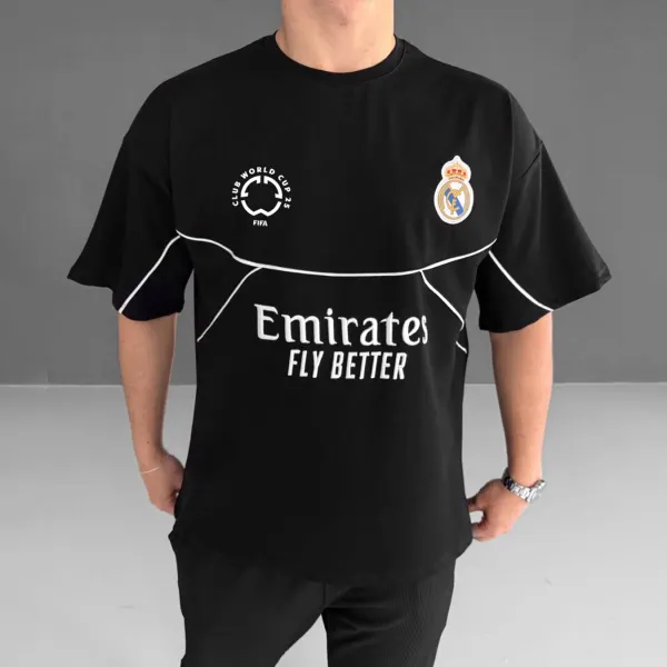 Football Print Loose Casual Comfortable Unisex Round Neck Short Sleeve T-shirt Football Club T-shirt - Yesunshine.com 