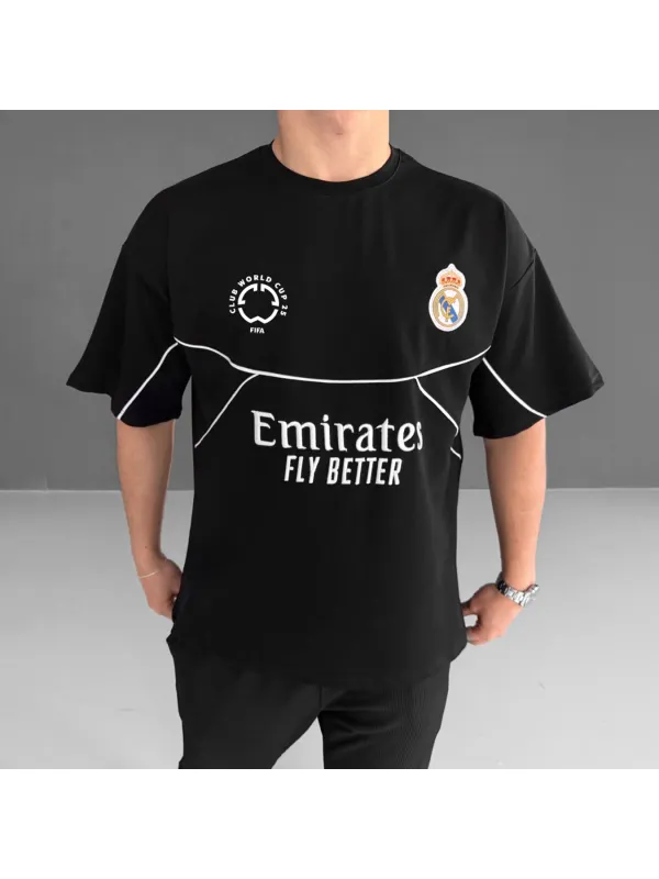 Football Print Loose Casual Comfortable Unisex Round Neck Short Sleeve T-shirt Football Club T-shirt - Wearmw.chimpone.com 