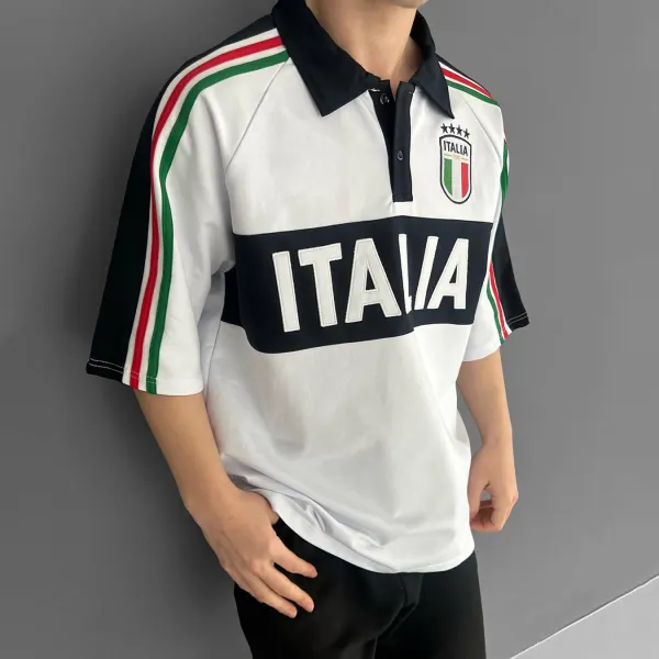 Football Print Loose Casual Comfortable Unisex Polo Collar Short Sleeve T-shirt Football Club T-shirt - Yesunshine.com 