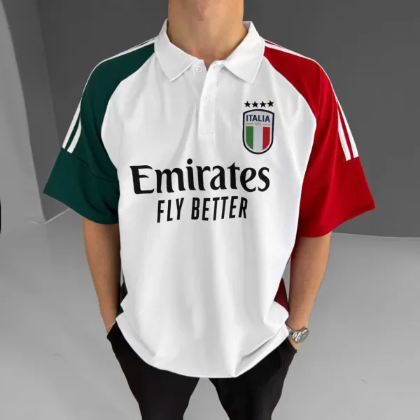 Football Print Loose Casual Comfortable Unisex Polo Collar Short Sleeve T-shirt Football Club T-shirt - Yesunshine.com 
