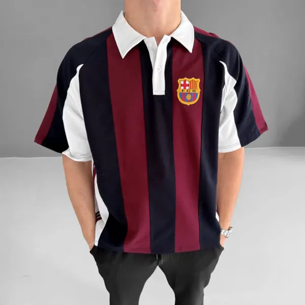 Football Print Loose Casual Comfortable Unisex Polo Collar Short Sleeve T-shirt Football Club T-shirt - Yesunshine.com 