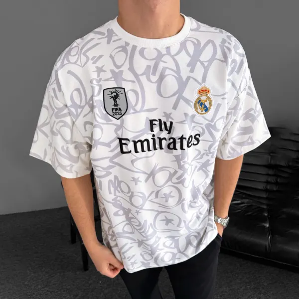 Football Print Loose Casual Comfortable Unisex Round Neck Short Sleeve T-shirt Football Club T-shirt - Yesunshine.com 