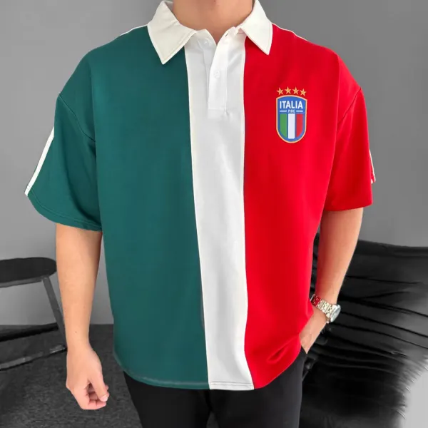 Football Print Loose Casual Comfortable Unisex Polo Collar Short Sleeve T-shirt Football Club T-shirt - Yesunshine.com 
