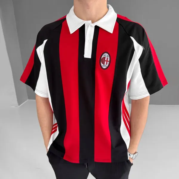 Football Print Loose Casual Comfortable Unisex Polo Collar Short Sleeve T-shirt Football Club T-shirt - Yesunshine.com 