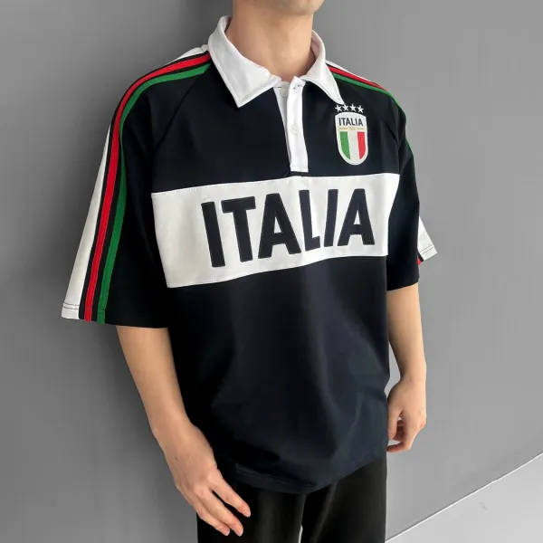 Football Print Loose Casual Comfortable Unisex Polo Collar Short Sleeve T-shirt Football Club T-shirt - Yesunshine.com 