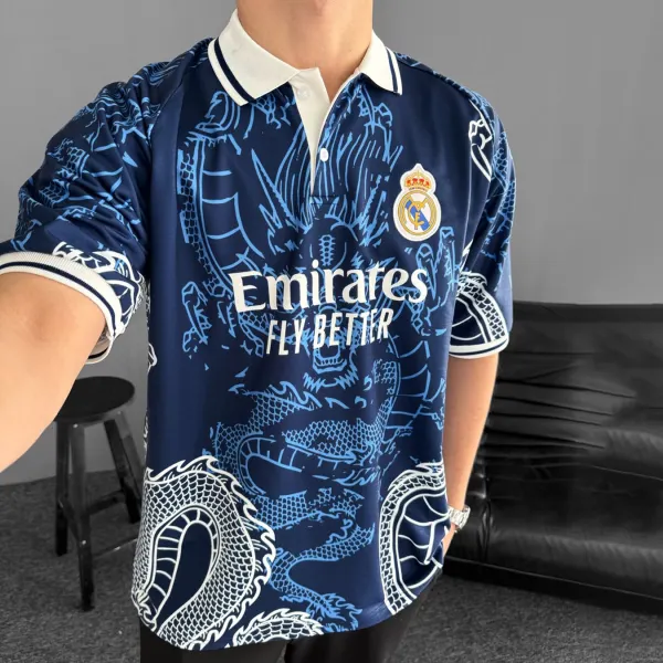Football Print Loose Casual Comfortable Unisex Polo Collar Short Sleeve T-shirt Football Club T-shirt - Yesunshine.com 