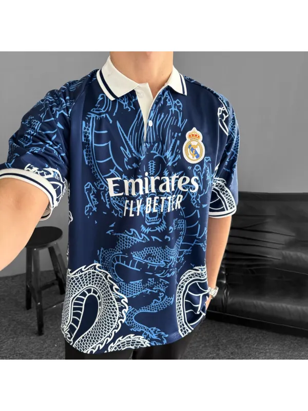 Football Print Loose Casual Comfortable Unisex Polo Collar Short Sleeve T-shirt Football Club T-shirt - Frontiercool.com 