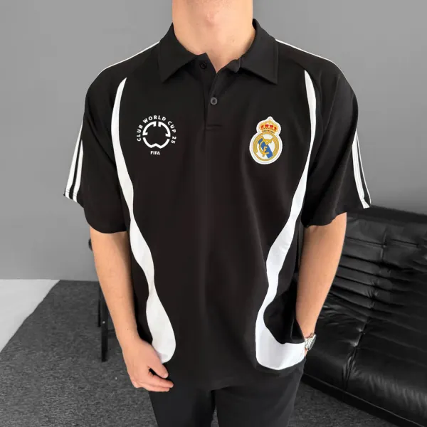 Football Print Polo Collar Loose Casual Comfortable Unisex Short-sleeved T-shirt Football Club T-shirt - Yesunshine.com 