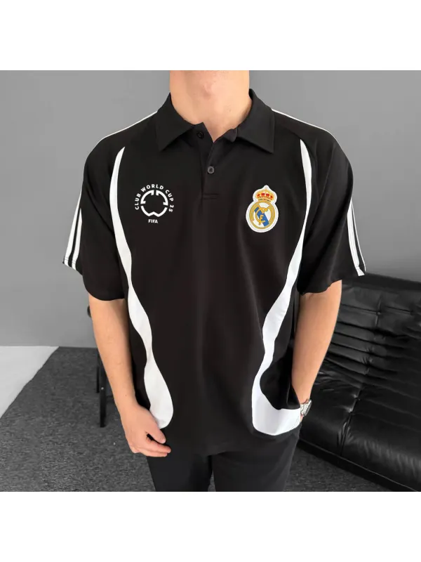 Football Print Polo Collar Loose Casual Comfortable Unisex Short-sleeved T-shirt Football Club T-shirt - Frontiercool.com 