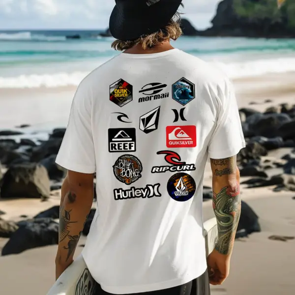 Men's Vintage Surf Print Cotton Short Sleeve T-Shirt - Yesunshine.com 