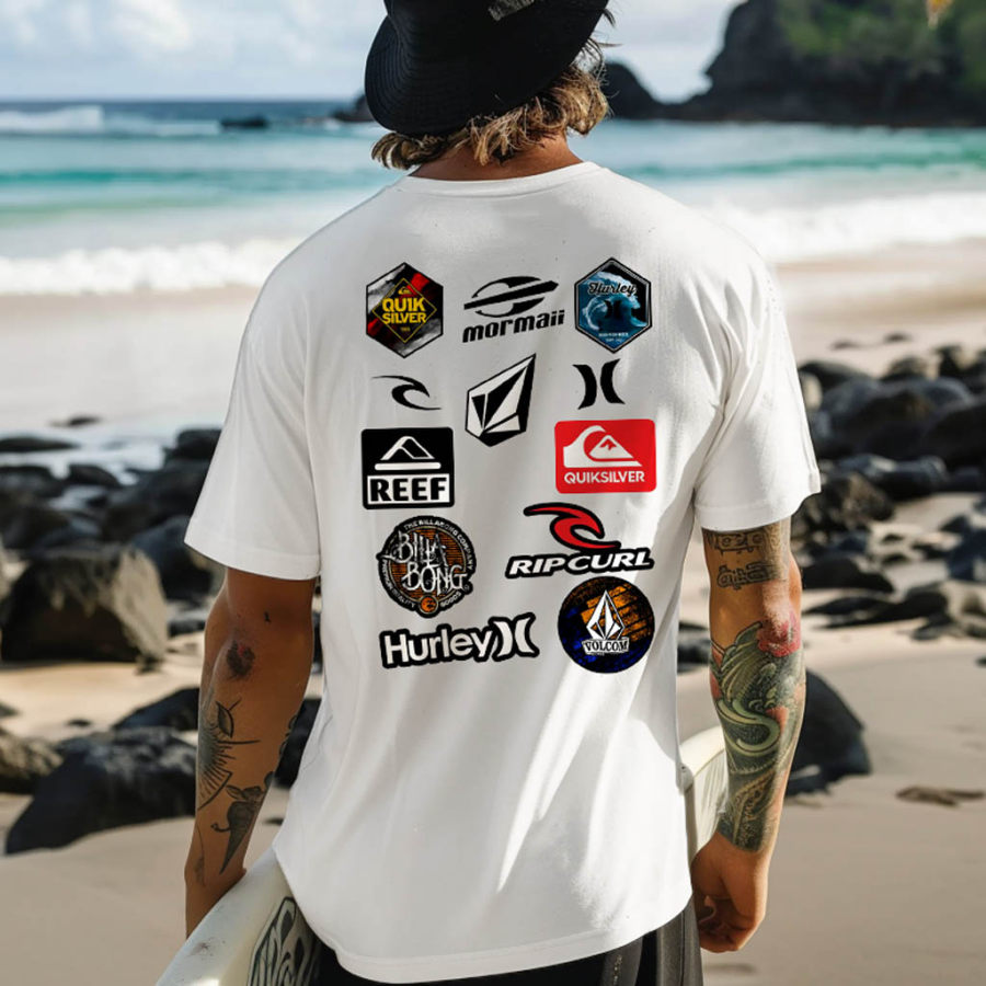 

Men's Vintage Surf Print Cotton Short Sleeve T-Shirt