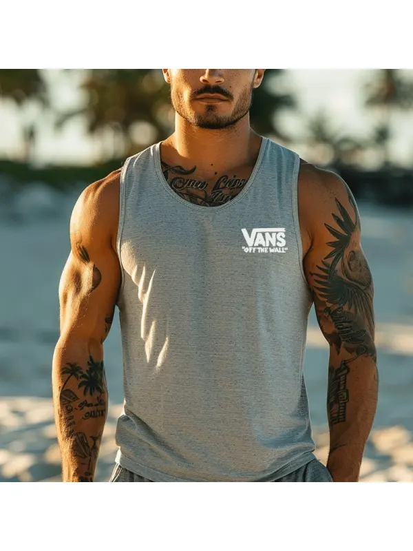 Men's Sleeveless Tank Top With Bold Tattoo-Inspired Design - Aptkoi.com 