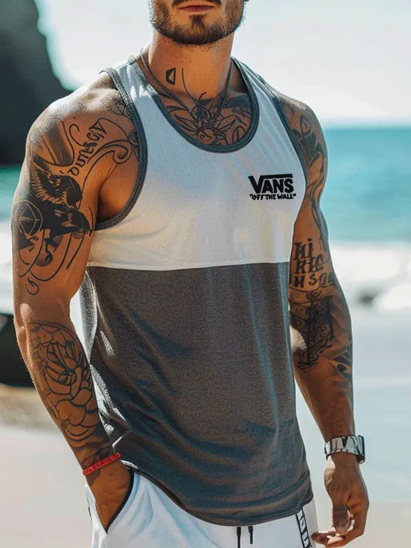 Splicing Colors Stylish Sleeveless Tank Top For Summer Beach Adventures - Menwyx.com 