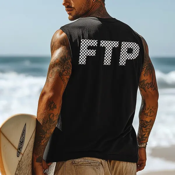 Men's Vintage Surfing Oversized Print Tank Top - Yesunshine.com 