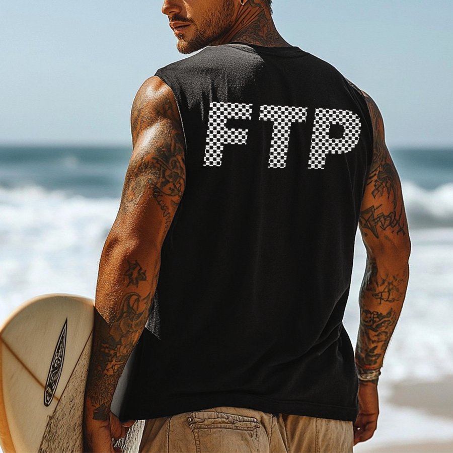 

Men's Vintage Surfing Oversized Print Tank Top